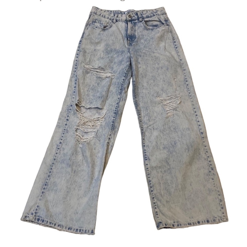 RSQ 90's Distressed Light Wash Wide-Legged Jeans Size 27 Organic Cotton 5 Pocket